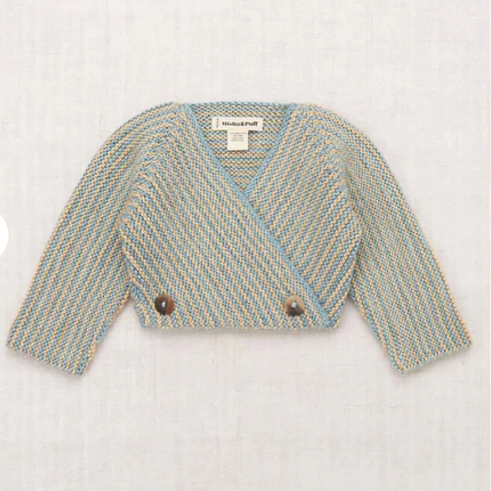 Misha And Puff Dovetail Crossover Cardigan Blue and Beige Wrap Cardigan nwt - Picture 1 of 3